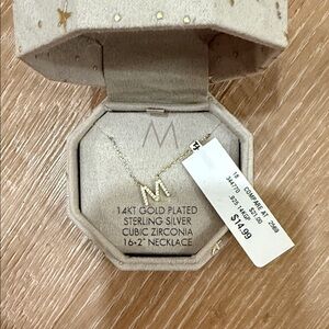 Gold Plated 'M' Necklace with Cubic Zirconia